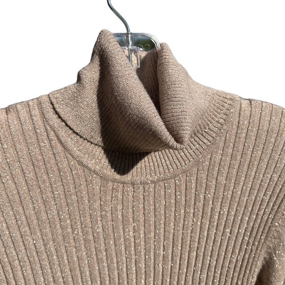 Apt. 9 Turtleneck Dress Stretch Taupe with Shimmery Gold Threads Holiday Festive - Picture 4 of 9
